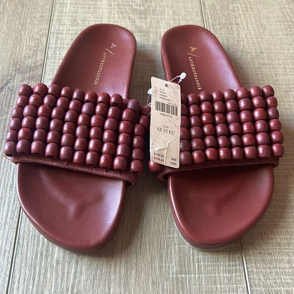 Anthropologie Beaded Slide Sandals Wine Burgundy NWOB US 7 - Picture 1 of 5
